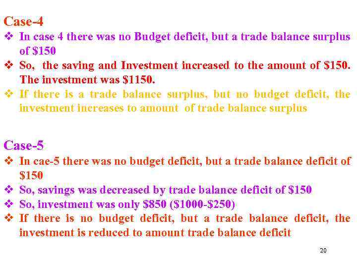 Case-4 v In case 4 there was no Budget deficit, but a trade balance