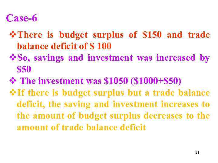 Case-6 v. There is budget surplus of $150 and trade balance deficit of $