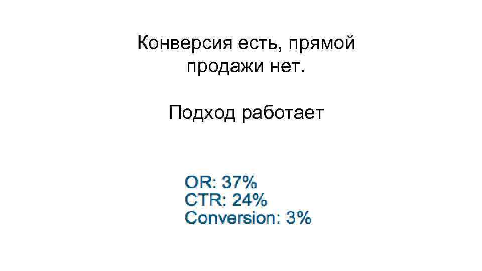 Конверсия есть, прямой продажи нет. Подход работает 