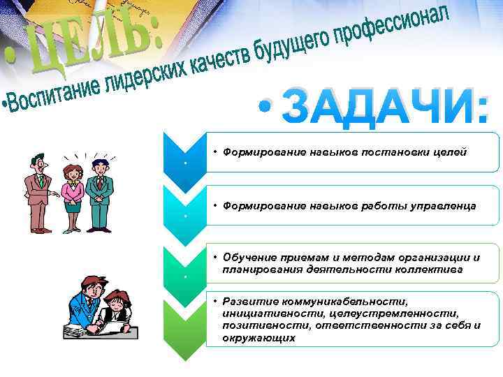  • ЗАДАЧИ: • • Формирование навыков постановки целей • Формирование навыков работы управленца