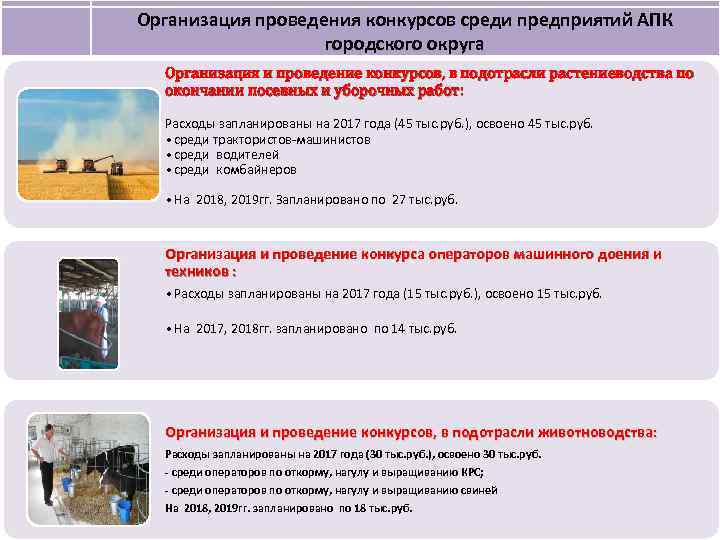 Организация проведения конкурсов среди предприятий АПК городского округа Организация и проведение конкурсов, в подотрасли
