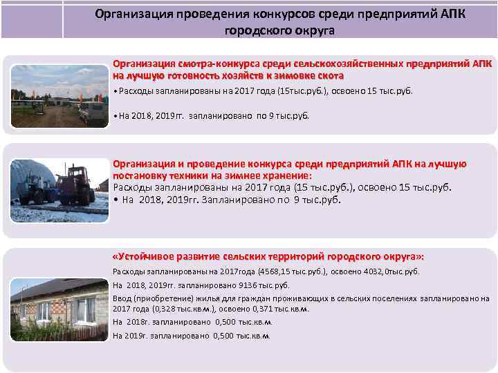 Организация проведения конкурсов среди предприятий АПК городского округа Организация смотра-конкурса среди сельскохозяйственных предприятий АПК