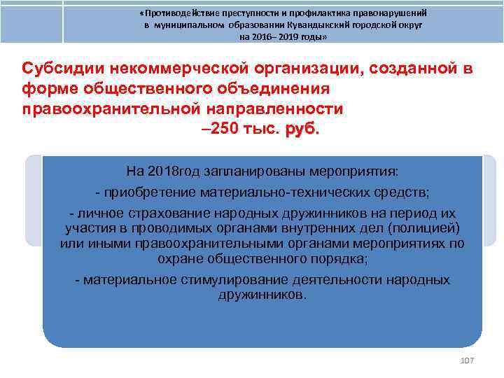  «Противодействие преступности и профилактика правонарушений в муниципальном образовании Кувандыкский городской округ на 2016–