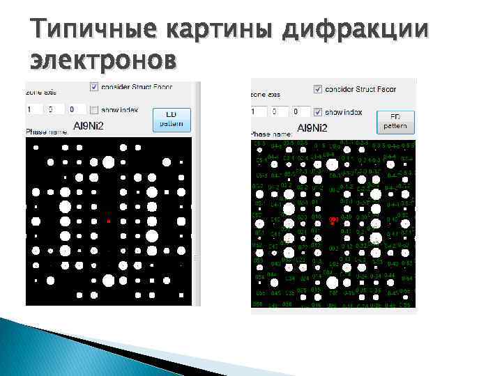 Типичные картины дифракции электронов 
