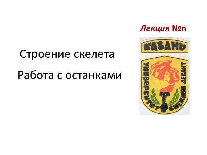 Лекция №n Строение скелета Работа с останками 