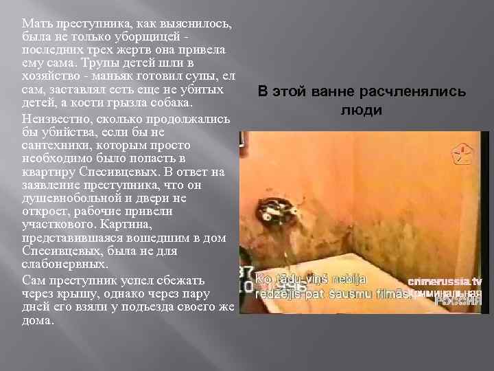 Мать преступника, как выяснилось, была не только уборщицей - последних трех жертв она привела