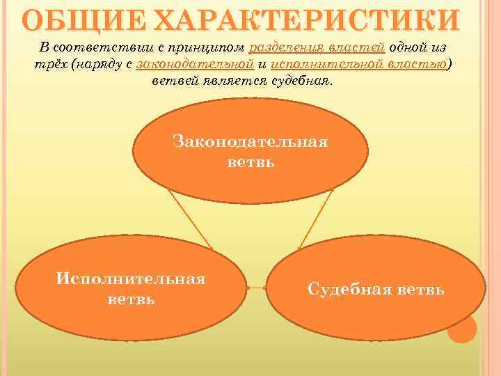 ОБЩИЕ ХАРАКТЕРИСТИКИ В соответствии с принципом разделения властей одной из трёх (наряду с законодательной