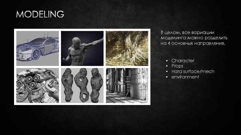 MODELING В целом, все вариации моделинга можно разделить на 4 основных направления. • •