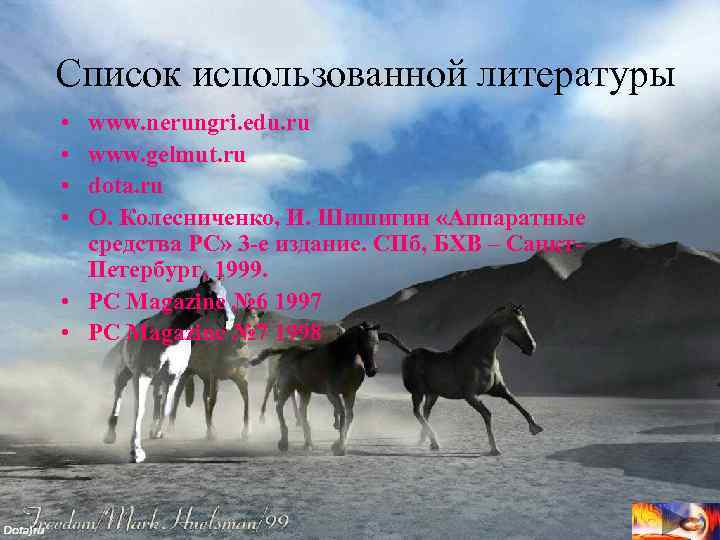 Список использованной литературы • • www. nerungri. edu. ru www. gelmut. ru dota. ru