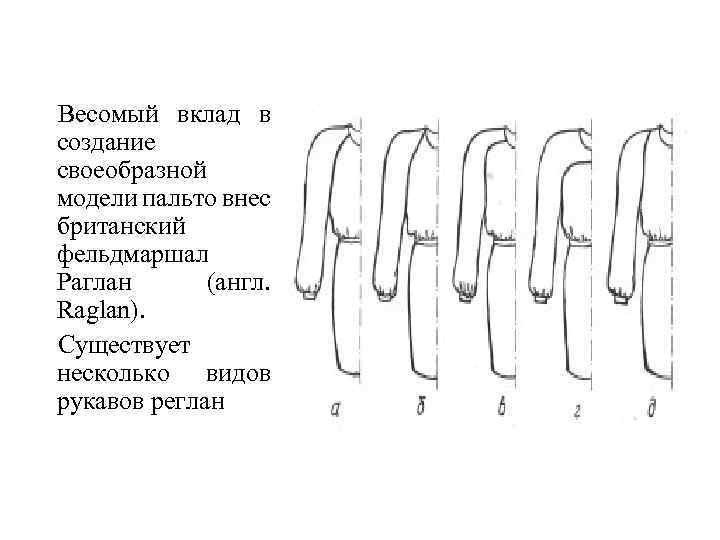 Весомый вклад в создание своеобразной модели пальто внес британский фельдмаршал Раглан (англ. Raglan). Существует