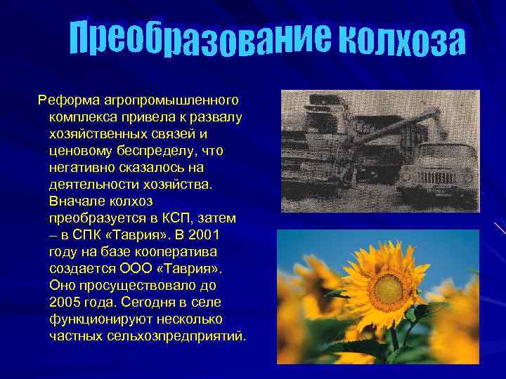Реформа агропромышленного комплекса привела к развалу хозяйственных связей и ценовому беспределу, что негативно сказалось
