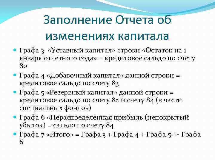 Заполнение Отчета об изменениях капитала Графа 3 «Уставный капитал» строки «Остаток на 1 января