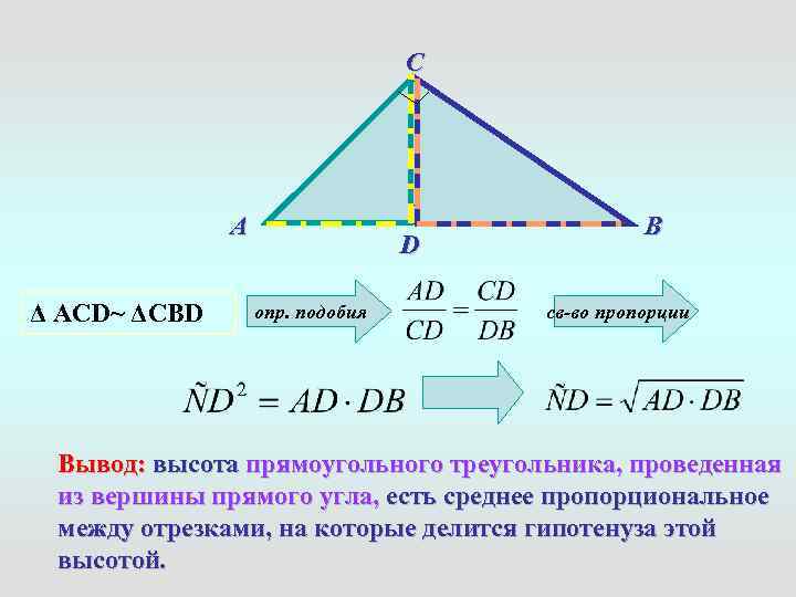 Высота из вершины прямого угла прямоугольного треугольника. Подобие в прямоугольном треугольнике с высотой. Пропорции в прямоугольном треугольнике с высотой. Среднее пропорциональное между отрезками. Как найти основание прямоугольного треугольника.