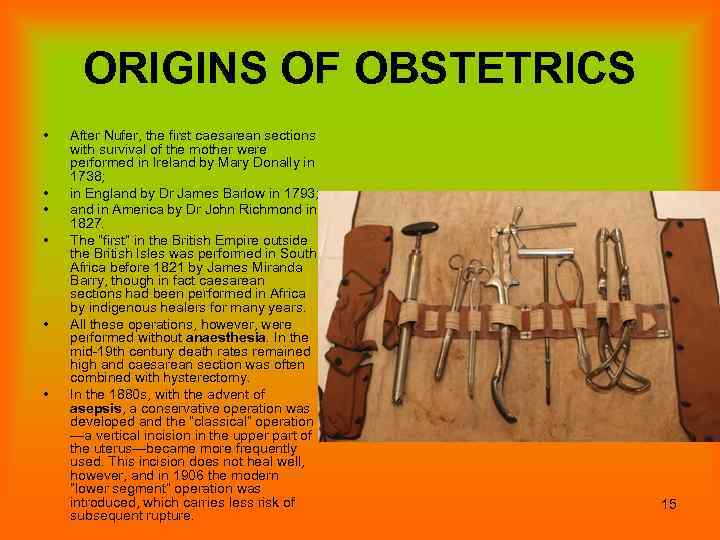 ORIGINS OF OBSTETRICS • • • After Nufer, the first caesarean sections with survival