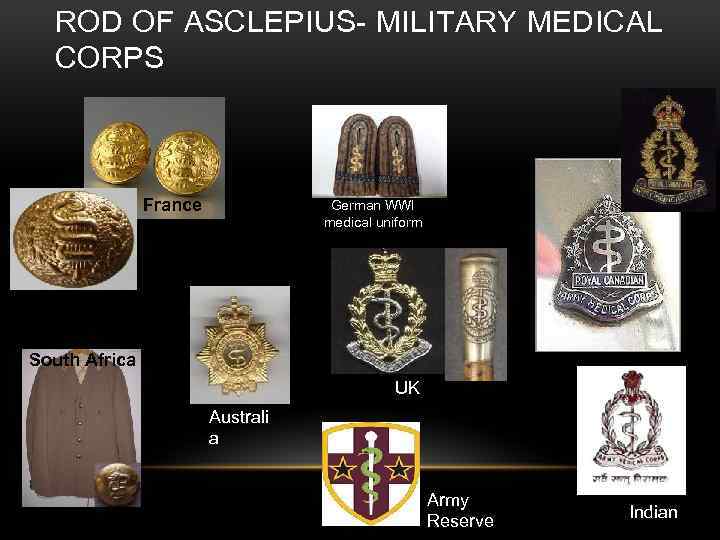 ROD OF ASCLEPIUS- MILITARY MEDICAL CORPS France German WWI medical uniform South Africa UK