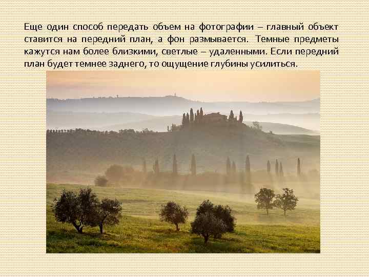Еще один способ передать объем на фотографии – главный объект ставится на передний план,
