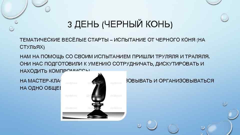 3 ДЕНЬ (ЧЕРНЫЙ КОНЬ) ТЕМАТИЧЕСКИЕ ВЕСЁЛЫЕ СТАРТЫ – ИСПЫТАНИЕ ОТ ЧЕРНОГО КОНЯ (НА СТУЛЬЯХ)