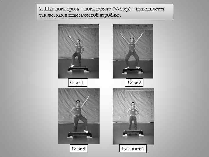 2. Шаг ноги врозь – ноги вместе (V-Step) – выполняется так же, как в