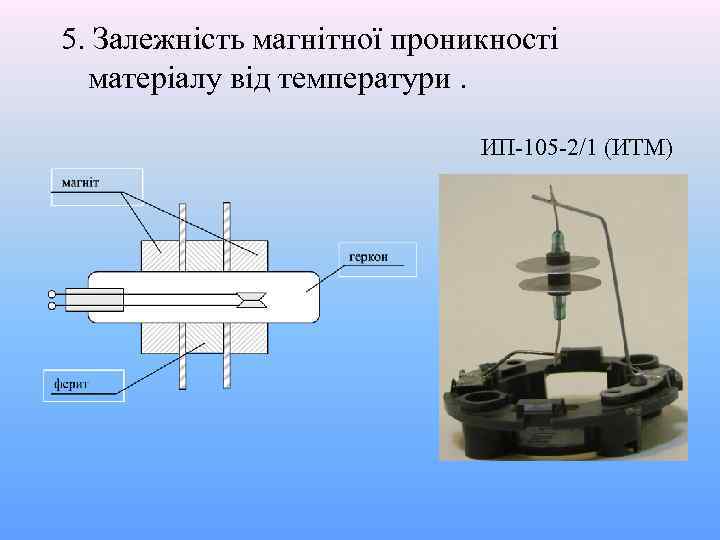 5. Залежність магнітної проникності матеріалу від температури. ИП-105 -2/1 (ИТМ) 