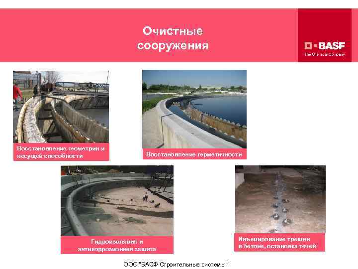 Очистные сооружения Восстановление геометрии и несущей способности Восстановление герметичности Гидроизоляция и антикоррозионная защита ООО