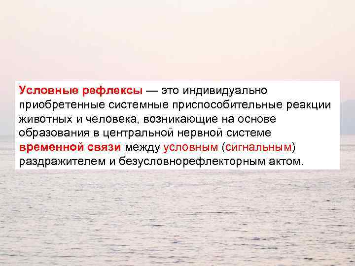 Условные рефлексы — это индивидуально приобретенные системные приспособительные реакции животных и человека, возникающие на