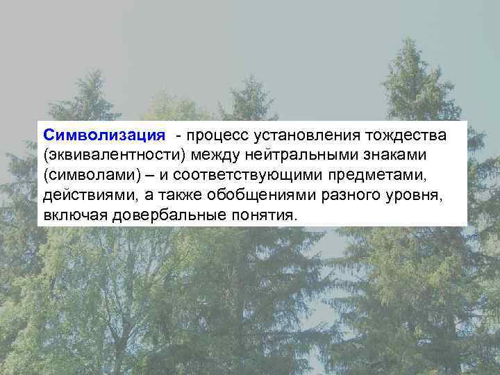 Cимволизация - процесс установления тождества (эквивалентности) между нейтральными знаками (символами) – и соответствующими предметами,