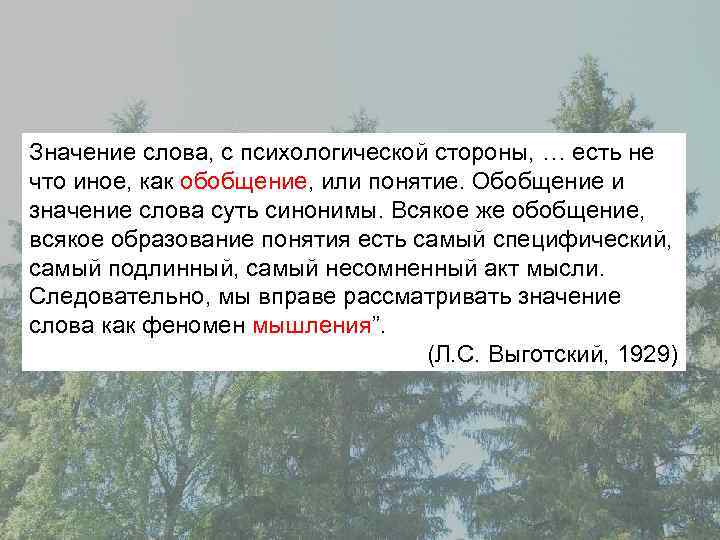 Значение слова, с психологической стороны, … есть не что иное, как обобщение, или понятие.