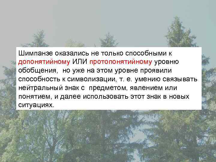 Шимпанзе оказались не только способными к допонятийному ИЛИ протопонятийному уровню обобщения, но уже на