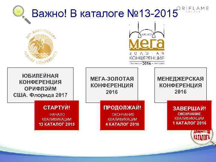Важно! В каталоге № 13 -2015 ЮБИЛЕЙНАЯ КОНФЕРЕНЦИЯ ОРИФЛЭЙМ США. Флорида 2017 МЕГА-ЗОЛОТАЯ КОНФЕРЕНЦИЯ