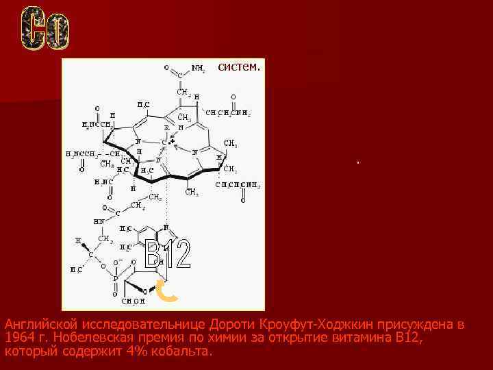  влияет на кровообразование, активирует систем. . Английской исследовательнице Дороти Кроуфут-Ходжкин присуждена в 1964