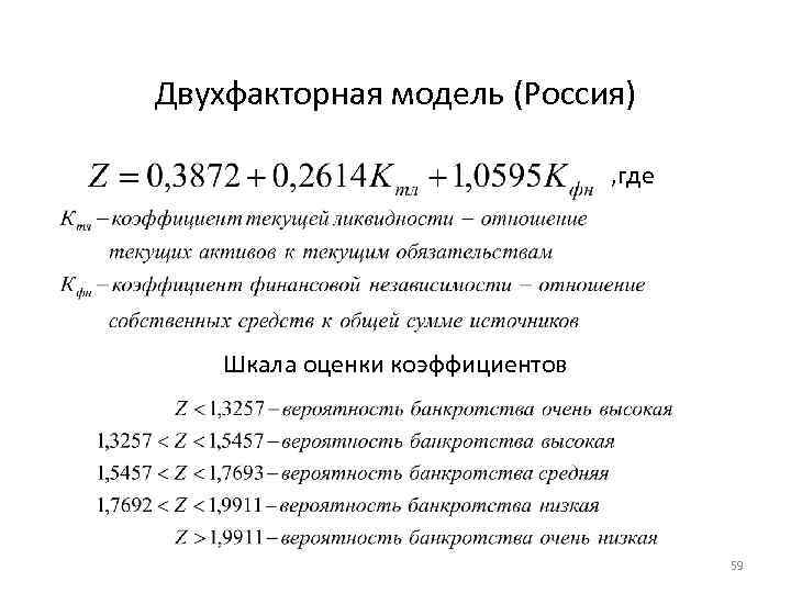 Двухфакторная модель (Россия) , где Шкала оценки коэффициентов 59 