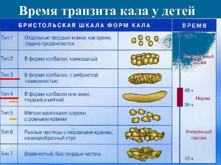 Время транзита кала у детей 