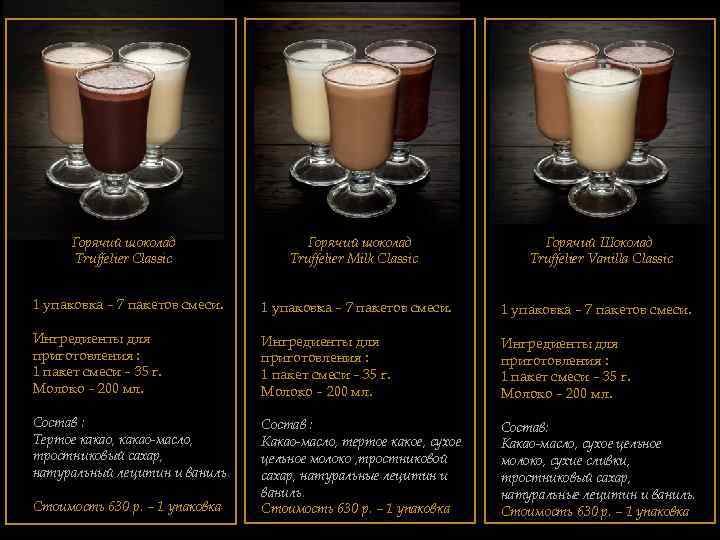 Горячий шоколад Truffelier Classic Горячий шоколад Truffelier Milk Classic Горячий Шоколад Truffelier Vanilla Classic