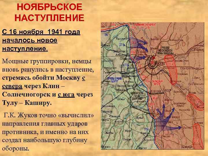 НОЯБРЬСКОЕ НАСТУПЛЕНИЕ С 16 ноября 1941 года началось новое наступление. Мощные группировки, немцы вновь