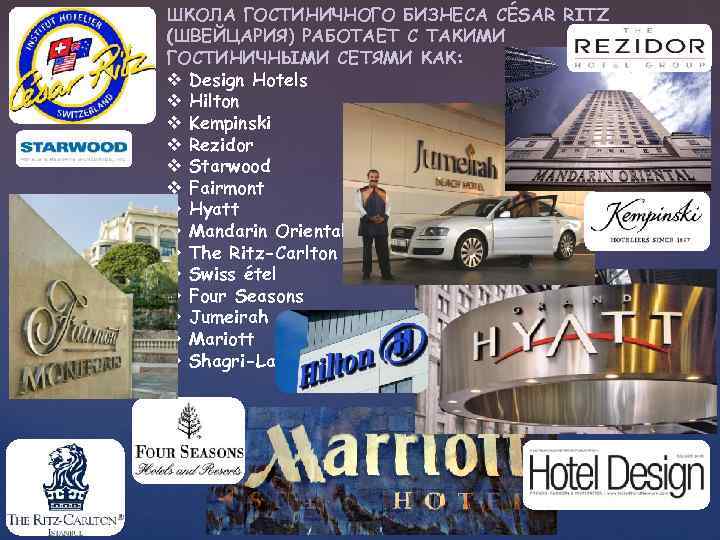 ШКОЛА ГОСТИНИЧНОГО БИЗНЕСА CÉSAR RITZ (ШВЕЙЦАРИЯ) РАБОТАЕТ С ТАКИМИ ГОСТИНИЧНЫМИ СЕТЯМИ КАК: v Design