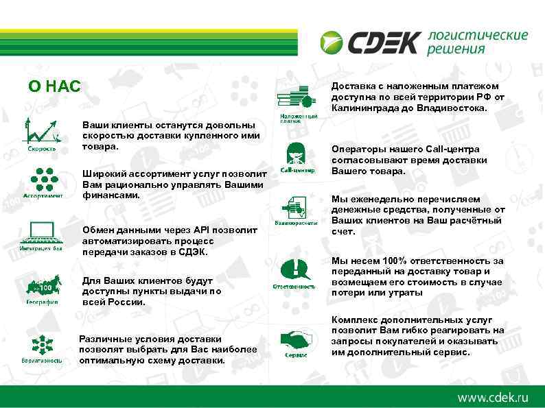 О НАС Доставка с наложенным платежом доступна по всей территории РФ от Калининграда до