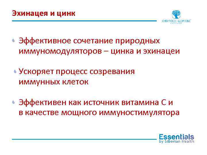 Эхинацея и цинк Эффективное сочетание природных иммуномодуляторов – цинка и эхинацеи Ускоряет процесс созревания