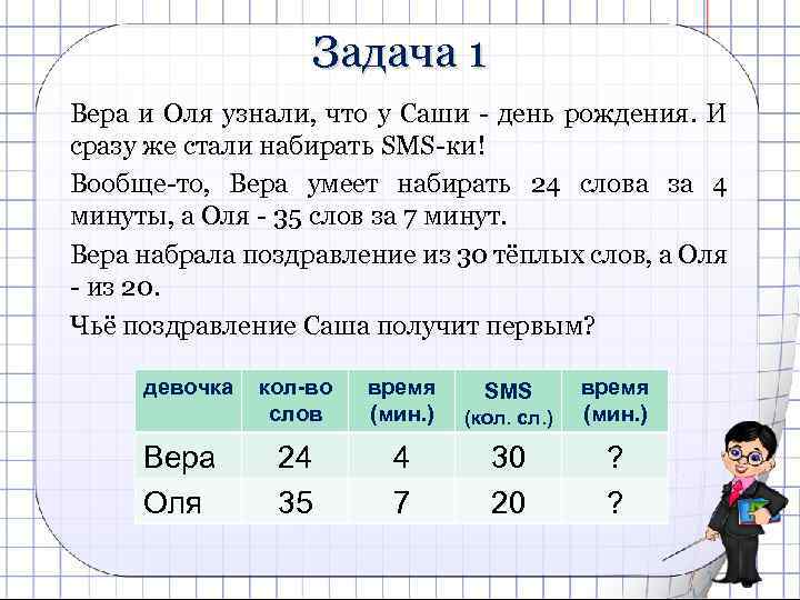 Задача 1 Вера и Оля узнали, что у Саши - день рождения. И сразу