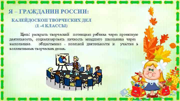 Я – ГРАЖДАНИН РОССИИ: КАЛЕЙДОСКОП ТВОРЧЕСКИХ ДЕЛ (1 -4 КЛАССЫ) Цель: раскрыть творческий потенциал