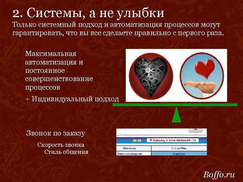 2. Системы, а не улыбки Только системный подход и автоматизация процессов могут гарантировать, что