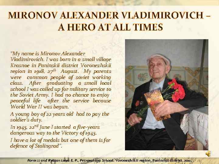 MIRONOV ALEXANDER VLADIMIROVICH – A HERO AT ALL TIMES “My name is Mironov Alexander