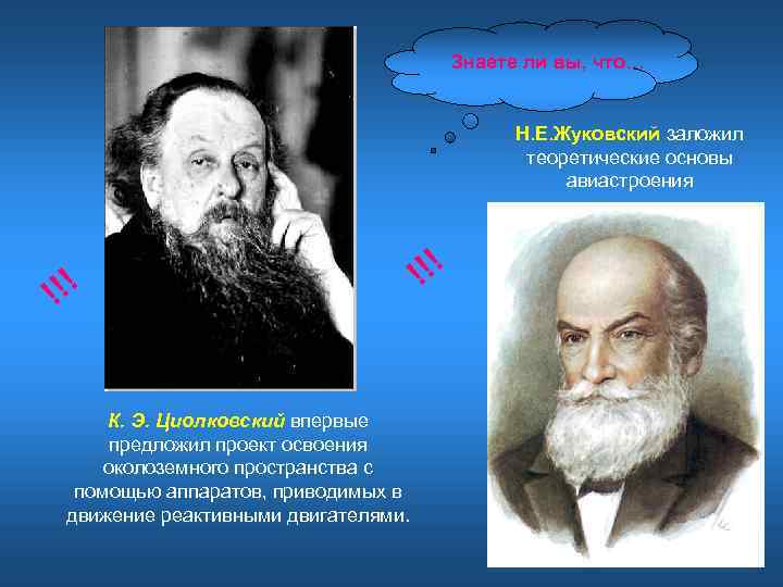 Знаете ли вы, что… Н. Е. Жуковский заложил теоретические основы авиастроения !!! К. Э.