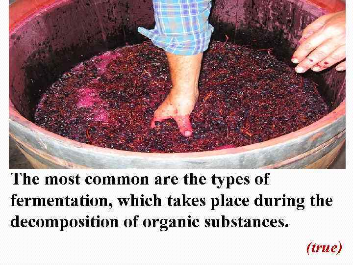 Тhe most common are the types of fermentation, which takes place during the decomposition