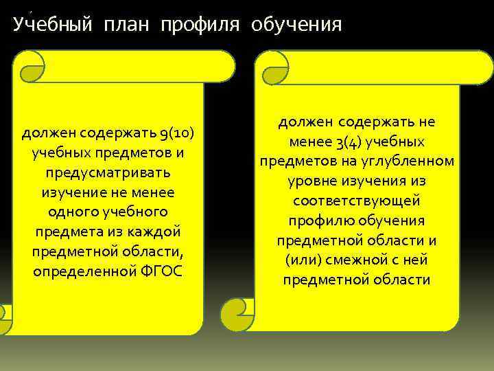 , Учебный план профиля обучения должен содержать 9(10) учебных предметов и предусматривать изучение не