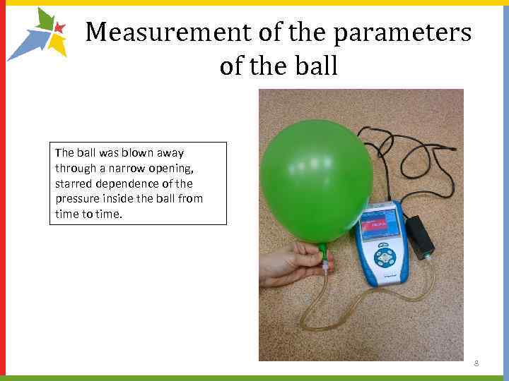 Measurement of the parameters of the ball The ball was blown away through a