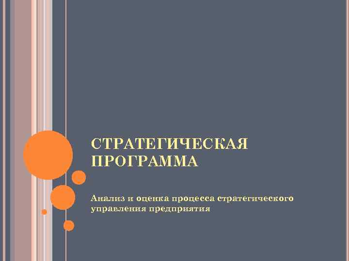 СТРАТЕГИЧЕСКАЯ ПРОГРАММА Анализ и оценка процесса стратегического управления предприятия 