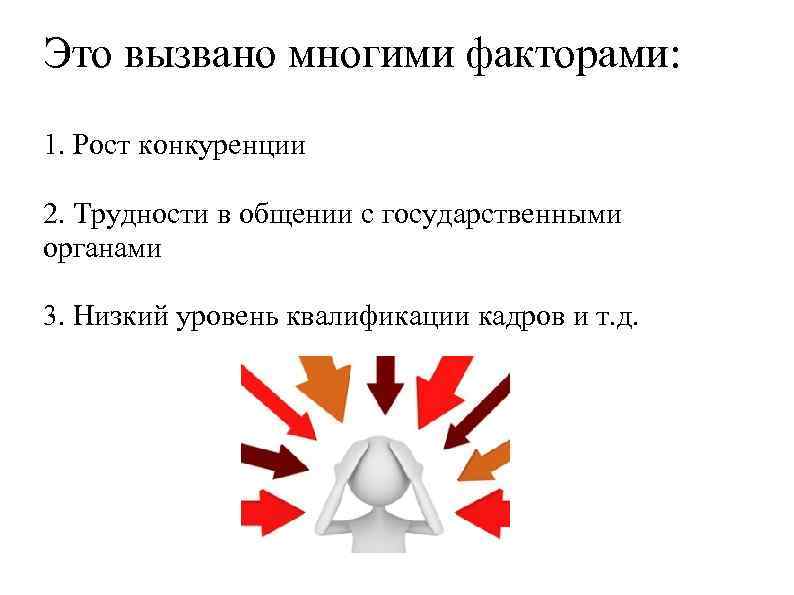 Это вызвано многими факторами: 1. Рост конкуренции 2. Трудности в общении с государственными органами