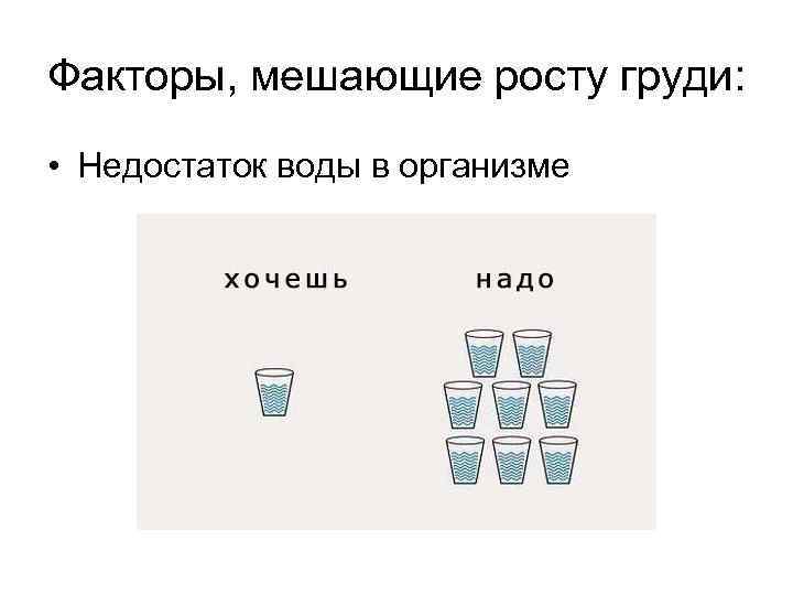 Факторы, мешающие росту груди: • Недостаток воды в организме 