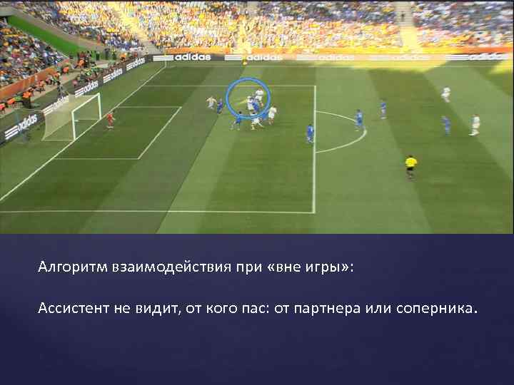 Алгоритм взаимодействия при «вне игры» : Ассистент не видит, от кого пас: от партнера