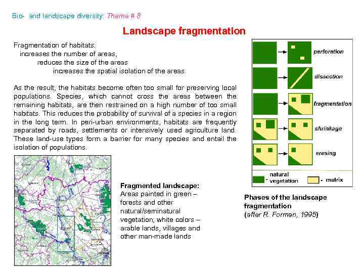 Bio- and landscape diversity: Theme # 8 Landscape fragmentation Fragmentation of habitats: increases the